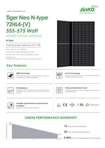 Módulo Solar Monofacial Jinko JKM570N-72HL4-V 560w 565w 570w 575w, Panel Solar Tipo N de 570 W Monocristalino - Product Image 2