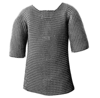 Camisa de armadura medieval de acero dulce al por mayor, de media manga, con anillos entrelazados de 0,9 mm, Haubergeon, para Feria Renacentista, con acabado aceitado