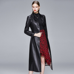 Cappotto Lungo da Donna in Ecopelle Stile Coreano Slim Fit con Colletto Rovesciato e Bottone Singolo, Stile Casual Autunnale - Product Image 4