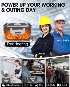 Boîte à lunch électrique 80W, chauffe-aliments 12V 24V 110V, chauffe-aliments portable pour voiture/camion/maison, boîte auto-chauffante avec 1,5L - Product Image 6