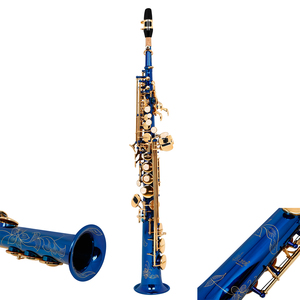 Premium <span class=keywords><strong>Redd</strong></span> High Pitched Saxophon Straight Tube Down B-Ton Gelb Kupfer rohr Körper Geschnitzte Blume Weiß Shell Button Blau - Product Image 4