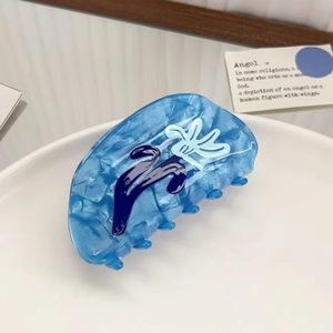 Fermacapelli Artigianale in Acetato Blu Ghiaccio con Elementi Girasole/Luna/Donna, Stile Europeo Americano per Donna - San Valentino, Matrimonio - Product Image 3