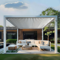 Pergola motorisée avec capteur de vent, fermeture automatique, capteur de pluie, lames orientables automatiques, télécommande, maison intelligente, ventilateur de plafond LED, chauffage, brumisation
