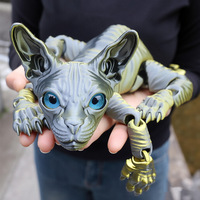 Jouet chat Sphynx imprimé en 3D, jouet anti-stress chat sans poils entièrement articulé, jouet animal en PLA multicolore dégradé de soie, ornement de bureau