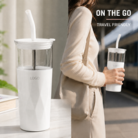 Gobelet isotherme double paroi en verre de 24 oz ODM, double usage, avec paille large pour smoothies et couvercle, pour camping en extérieur, pour femmes adultes