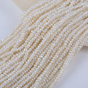 Collier de perles d'eau douce rondes plates en gros, 3-3,5 mm, semi-finies, matériel de fabrication de bijoux faits à la main avec des perles en vrac - Product Image 2