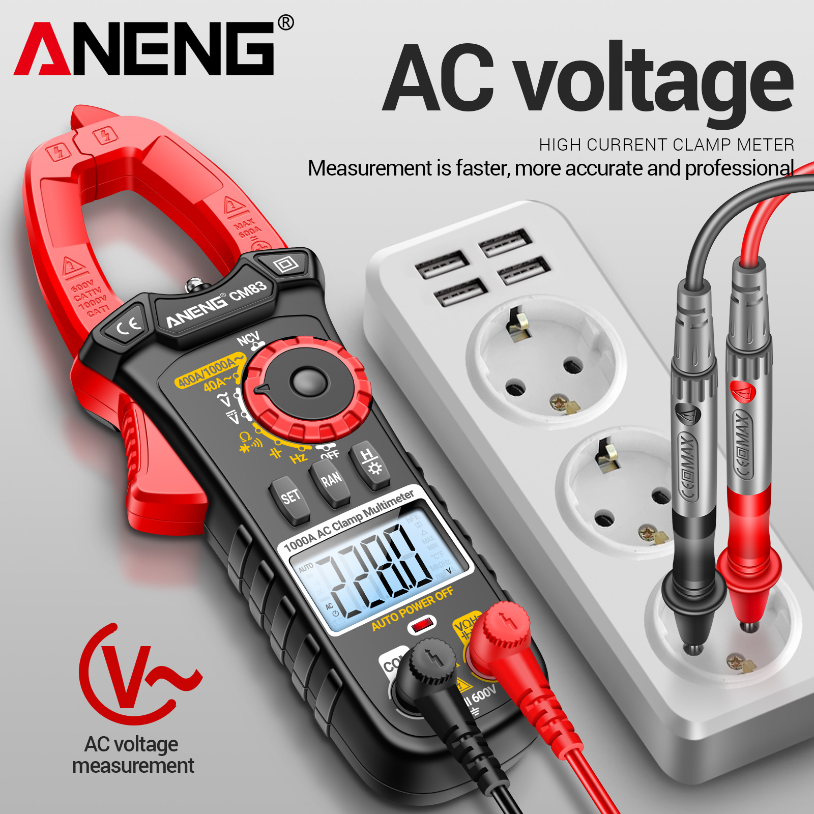 ANENGCM83クランプメーターマルチメーター1000A高電流非接触多