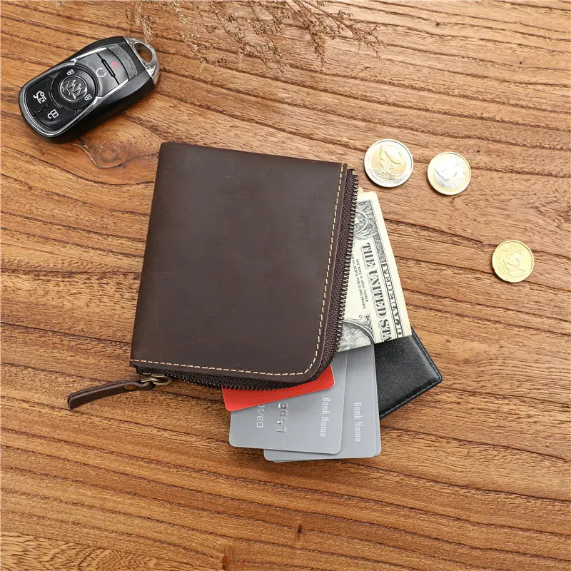 メンズクレイジーホース本革ジッパーコインウォレットレディースナチュラルレザーミニショート財布カードホルダー男性用財布交換