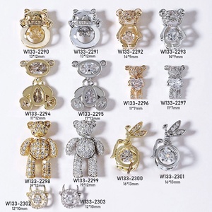 Qianya 3D Rhinestone diamante cristal oso Nail Art calcomanías Flatback oro plata Metal joyería decoración 3DJewelry-Made aleación - Product Image 1