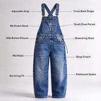 Salopette en jean à jambes ballon, délavage foncé, boutons latéraux, pour tenue de soirée de Noël ou de fête