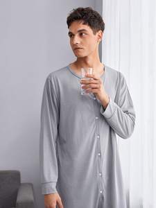 남자 점프 슈트 긴 면 사용자 정의 잠옷 사용자 정의 대나무 단추 성인 라운지웨어 남자 <span class=keywords><strong>Onesie</strong></span> - Product Image 5