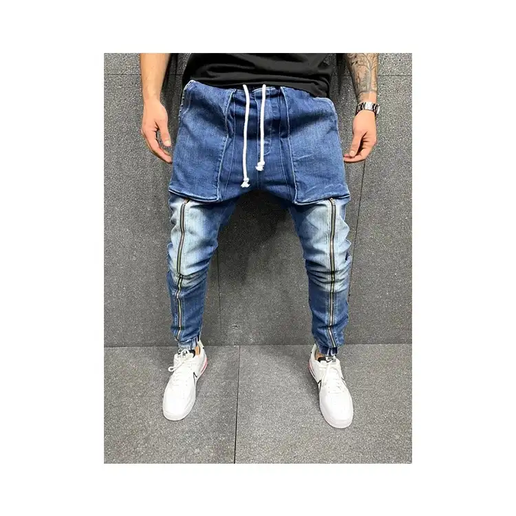Factory Wholesale High Quality Designer Customized Baggy Faded Jeans 2 Piece Set For Men