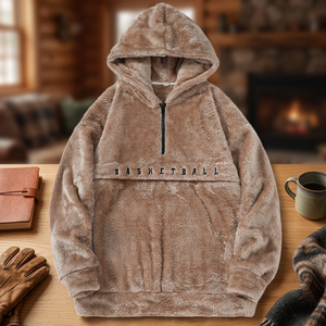 <b>Men's</b> Oversized <b>Fleece</b> Hoodie Half Zip Basketball Print Casual Winter <b>Jacket</b> Regular Sleeve Knitted Polyester Hooded - Product Image 1