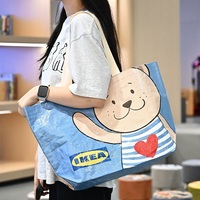Sac fourre-tout en PP tissé imperméable imprimé sur mesure avec sangles en sangle noire pour supermarché, exposition, mode, vente au détail, publicité de marque