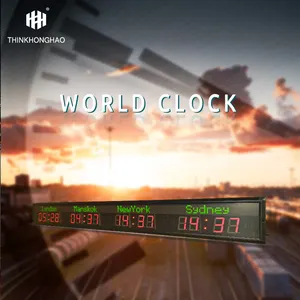 Hong Hao 2.3นิ้ว3/4/5/6เวลาโลกเวลานาฬิกาแขวนผนัง LED หลายเขตเวลาเครื่องจับเวลา