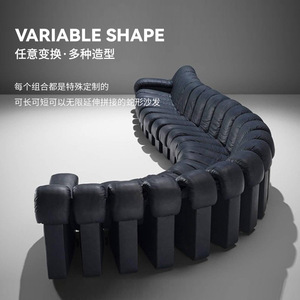 Canapé en cuir véritable en forme de S incurvé, cuir de serpent italien, design moderne, combinaison modulaire, ensemble de salon - Product Image 4