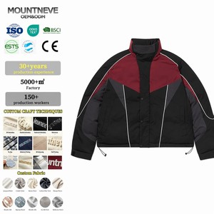 Blouson d'hiver pour homme matelassé color block personnalisé avec col montant à boutons-pression, passepoil contrastant, poignets à scratch et ourlet à cordon de serrage - Product Image 1