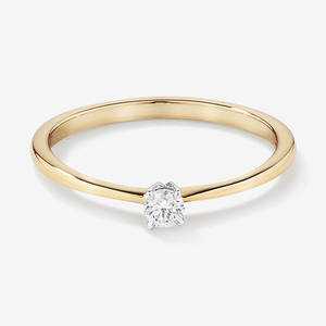 Anillos de Compromiso Solitario de Diamante Redondo en Oro de 14K con Banda de Diamantes Redondos, Anillos de Diseñador de Moda Personalizados para Chicas - Product Image 1