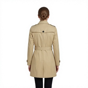 ALIKE Women's Casual Spring Long Waterproof Double-Breasted Canvas Trench Coat with <b>Polyester</b> Lining Slim Fit and Belt Button - Product Image 3