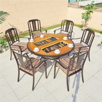 Table de jardin ronde moderne avec barbecue électrique pour barbecue coréen, idéale pour villas et hôtels