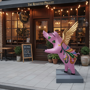 Escultura Decorativa de Cerdo Volador Grande de Fibra de Vidrio, Popular y Más Vendida, en Venta - Product Image 1