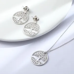 Fashion 925 Sterling Silver Jewelry Set Tree Of Life Necklace And Earring 2 Piece Sets Jewelry