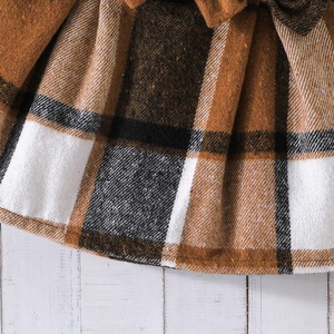 Exquisite Elegant Two-Piece Set for Girls 3-8 Years Fashion <b>Bubble</b> Sleeve <b>Top</b> Paired Plaid Printed Pleated Skirt Sweet Bows - Product Image 6