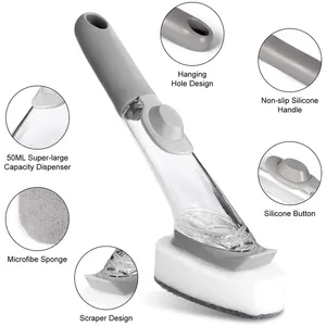 3-in-1 Kitchen Gadgets Set with <b>Removable</b> Brush Head Liquid Dispenser Sponge Soap Dispenser <b>Boxed</b> Dish Washing Brush - Product Image 2