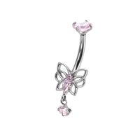 Mode rose série F136 titane bijoux en forme de coeur Zircon pendentif ventre anneau mignon dames percé papillon nombril clou