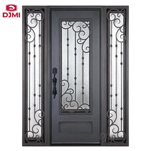 Pintu gerbang besi foto Modern mewah kustom desain pintu besi tempa logam eksterior Perancis besi kaca pintu masuk depan - Product Image 3