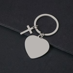 Stainless Steel Heart-shaped Keychain Cross Small Label Laser <b>Engraving</b> logo Color Printing Blank Material Holiday Gift - Product Image 5