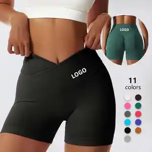 Yandian artı boyutu sıcak spor giyim dikişsiz Yoga pantolon kadın Yoga şort tayt V bel ezme popo kısa Legging 2XL