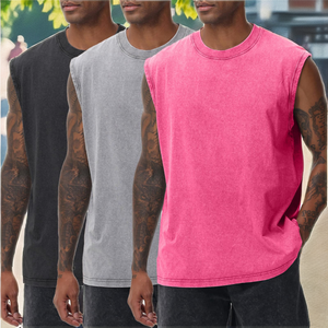 Débardeur sans manches pour homme, couleur unie, col rond, tricoté en coton, décontracté, rose, gris, noir - Product Image 2