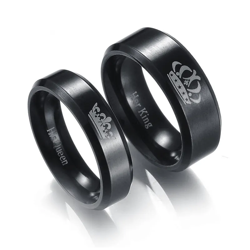 2019 Hot sale crown his queen her king black couple ring set stainless steel jewelry