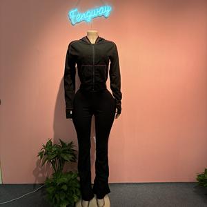 ชุดวอร์ม<span class=keywords><strong>2</strong></span>ชิ้นสำหรับผู้หญิง2025ฤดูใบไม้ร่วงสีพื้นชุดถักวาฟเฟิลแขนยาวมีฮู้ดสำหรับใส่อยู่บ้าน - Product Image 2