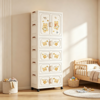 Armoire pliable pour enfants en plastique PP, 5 étages, armoire de rangement pour vêtements d'enfants avec roulettes, motif de dessin animé