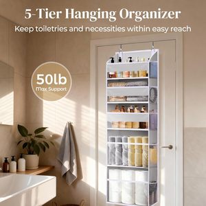 Over The Door Organizer 5 Tier With Mesh Pockets Hanging Storage For Bathroom Bedroom Closet Towels Shirts Shoes - Product Image 4