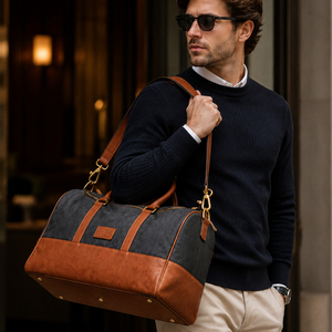 Sac de voyage en cuir PU pour hommes, sac à bandoulière de grande capacité, sac à bagages de voyage d'affaires, sangle réglable - Product Image 1