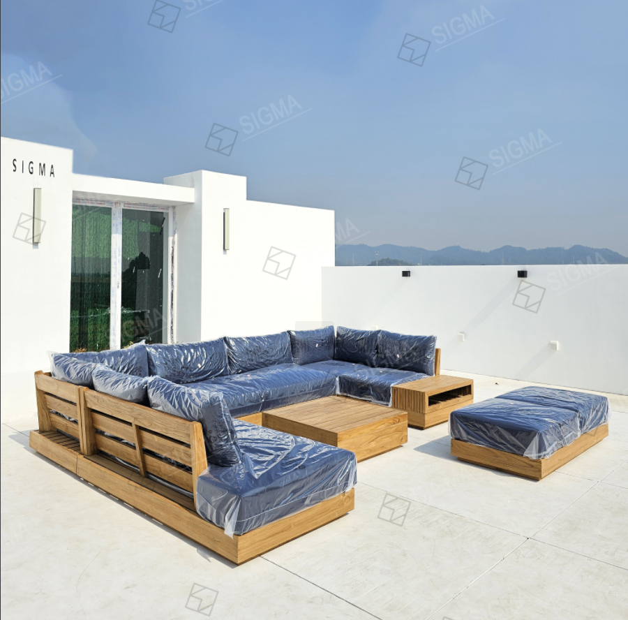 2025 Luxury Modern Teak Solid Wooden Sofa Set New Design for Outdoor Use for Hotels Villas Parks Courtyards