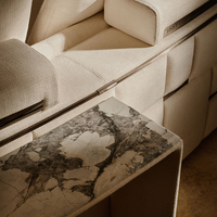 Ensemble de canapés ronds et incurvés en tissu coton et lin pour villa, idéal pour un salon moderne, luxueux et spacieux