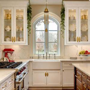 Balom Custom Modular Wood Full Kitchen Cabinet Furniture Melamine Complete <b>Cupboard</b> Luxury Carved Glass Door Design Manufacturer - Product Image 6