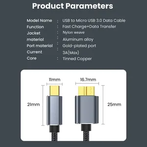 Super Fast 5Gbps <span class=keywords><strong>USB</strong></span> C <span class=keywords><strong>Micro</strong></span> <span class=keywords><strong>B</strong></span> 3,0 Cable Nylon PVC Tipo C Macho <span class=keywords><strong>Micro</strong></span> <span class=keywords><strong>B</strong></span> Macho Extensión para MacBook Laptop Teléfono Transferencia de datos - Product Image 4