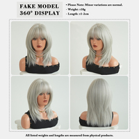 Peluca de Cabello Sintético Liso Gris Plateado de 18 Pulgadas con Flequillo Recto, Resistente al Calor, Aspecto Natural Mate