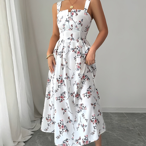 Vestido Midi Floral Personalizado de Alta Calidad, Estilo Y2K, Sexy, Veraniego, para <span class=keywords><strong>Mujer</strong></span>, con Encaje, Estampado Azul, Largo, para Vacaciones - Product Image 4