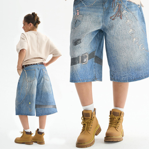 Fabricantes chinos Casual 100% algodón Streetwear Imprimir Baggy Straight Men Denim Shorts Jeans Shorts - Product Image 6