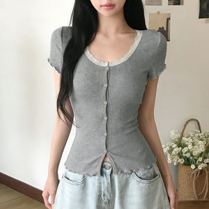 Camiseta de Punto con Cordones Delanteros, Transpirable y Ecológica para Mujer, Ajustada, Elástica y Casual - Product Image 2