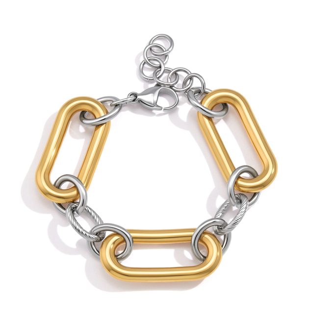 J&D Jewelry Two Tone Chunky Chain Bracelet Gold Silver Mixed Bold Link Statement Jewelry for Women