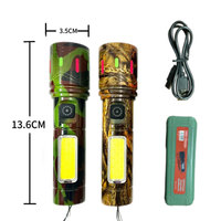 Lampe de poche à zoom laser blanc rechargeable par USB, batterie 18650 intégrée, lumière latérale rouge et blanche, torche portable étanche, lampe de travail
