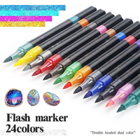 Lot de 24 marqueurs acryliques scintillants en plastique, stylos surligneurs perlés à paillettes pour cahiers, dessins colorés pour enfants et étudiants