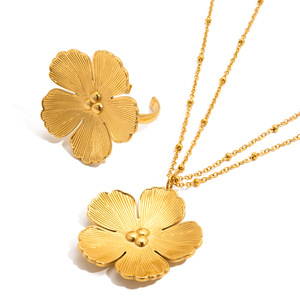 Floral Stainless Steel Necklace And <b>Ring</b> <b>Set</b> For <b>Women</b> Gift Jewelry - Product Image 5